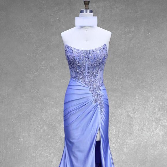 New Strapless Black-tie Sheath Gown w/ Scoop Neck & Sheer Beaded Bodice AC 8059 - Picture 1 of 9